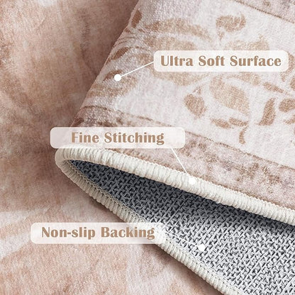jinchan Floral 2x3 Rugs for Entryway - Vintage Washable Area Rug Ultra-Thin Low Pile Soft Small Non Slip Distressed Indoor Door mat Accent for Entrance Kitchen Bedroom (2x3ft, Coral Pink)