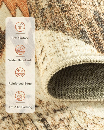 Area Rug 6x8 Rug Machine Washable Non-Slip Low Pile Print Pattern Western Rug for Living Room Bedroom Entryway Tribal Series-Cream/Camel