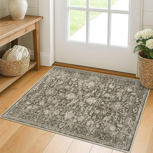 KILOCOCO Moroccan Small Area Rug 2x3 Entryway Rugs Printed Vintage Floral Washable Rug Non-Slip Kitchen Rug Indoor Door Mat, Accent Throw Small Rugs for Laundry Room Bedroom Entrance, Taupe/Green