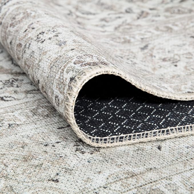 Bloom Rugs Washable Non-Slip 10 ft Runner - Beige/Off White Traditional Bordered Runner for Entryway, Hallway, Bathroom, and Kitchen - Exact Size: 2.5' x 10'