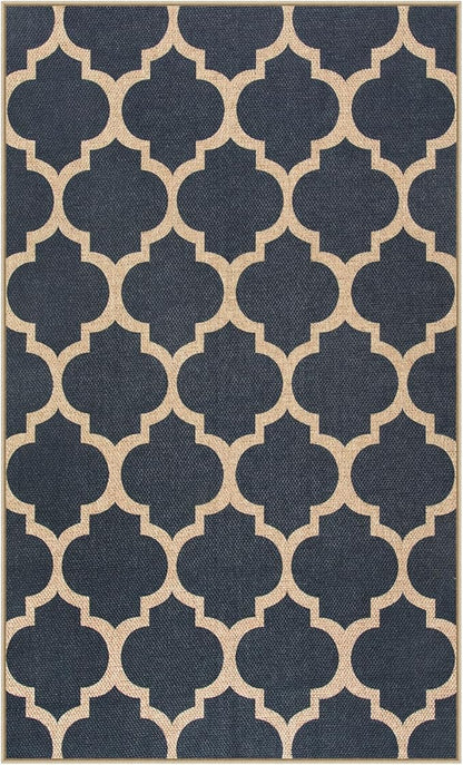 Lahome Moroccan 3x5 Outdoor Rug, Easy Jute Blue Washable Rug for Entryway Front Porch, Geometric Trellis Woven Non Slip Door Mat for Entrance, Thin Non Shedding Farmhouse Throw Rugs for Balcony