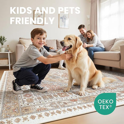 zesthome 7x9 Area Rug, Super Soft Washable Rugs for Living Room, Non-Slip Stain Resistant Vintage Rugs, Ultra-Thin Large Area Rugs (Orange,7'x9')