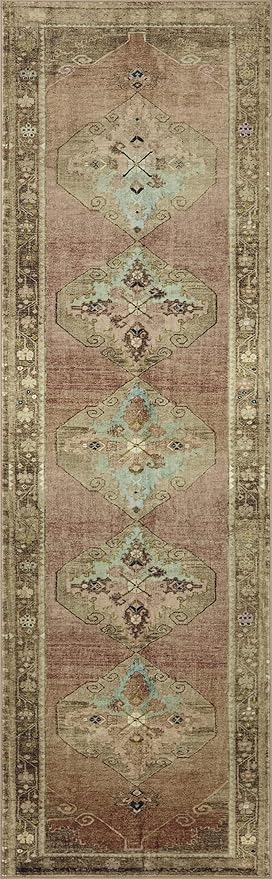Loloi Magnolia Home by Joanna Gaines Sinclair Collection SIN-06 Clay/Tobacco 2'-3" x 7'-6", .25" Pile Height, Machine Washable, Runner Rug