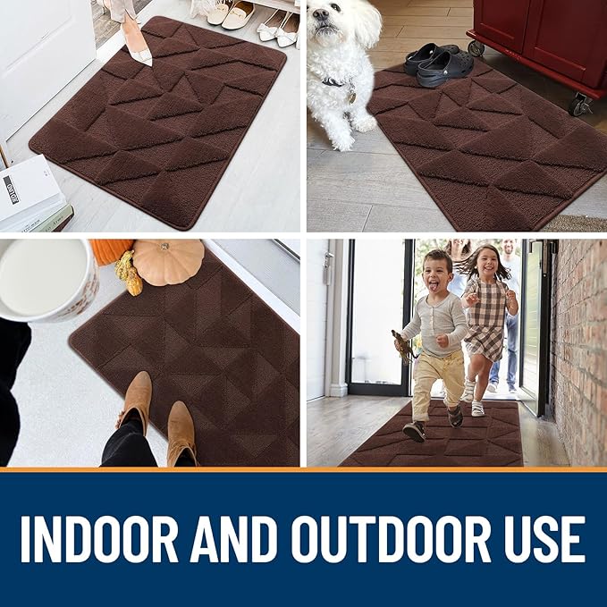 OLANLY Door Mats Indoor, Non-Slip, Absorbent, Dirt Resist, Entrance Washable Mat, Low-Profile Inside Entry Doormat for Entryway (32x20 inches, Dark Brown)