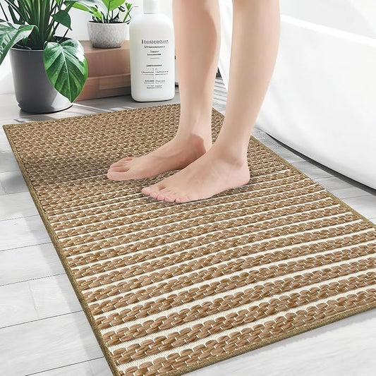 Braided Bath Mat,Boho Small Bathroom Rugs Non Slip Washable Super Absorbent Quick Dry Farmhouse Bathroom,Bedroom Decor,17"x24"Brown