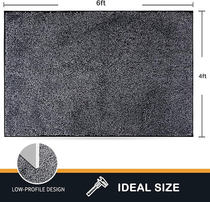 PURRUGS Easy Care Area Rug 4ft x 6ft, Non-Slip Machine Washable Door Mat, Stain Resistant Accent Rug for Entry, Hallway, Bedroom, Living Room and Mudroom, Bluish Grey-Black