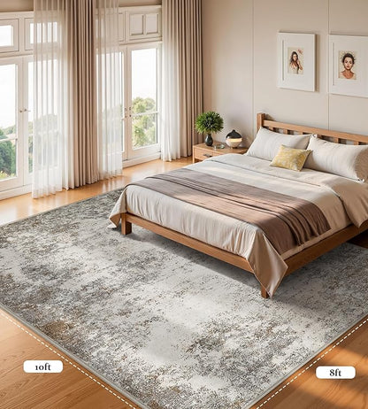 8x10 Area Rugs Machine Washable - Modern Abstract Large Rugs for Living Room Soft Anti-Skid Thin Carpet for Bedroom, Under Dining Table, Nursery, Farmhouse,Home Office (8'x10' Brown Grey)