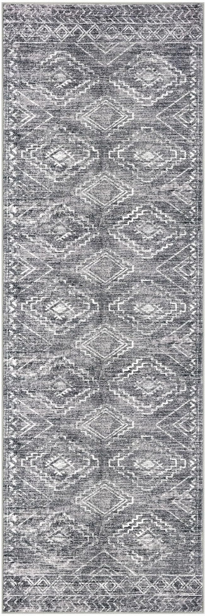KILOCOCO Boho Kitchen Runner Rug 2x6 Washable Runner Rug Soft Runners for Hallways Non Slip Printed Distressed Laundry Room Rugs, Low-Pile Runners for Entryway Bedroom Living Room, Grey