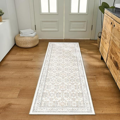 WITSHOCK 2x6 Runner Rugs for Hallways,Vintage Neutral Hallway Rugs for Entryway,Soft Distressed Boho Floral Carpet for Kitchen Bedroom (Camel/Beige,2x6)