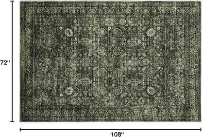 Morebes Washable Dark Green Area Rugs 6x9, Vintage Boho Large Living Room Rugs Non Slip, Distressed Soft Indoor Accent Floor Mat Throw Carpet for Nursery Kitchen Coffee Table Dining Dorm