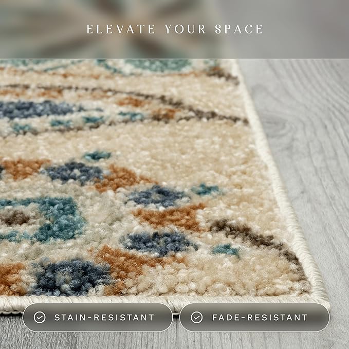 Maples Rugs Reggie Floral Runner Rug - Made in USA - Washable, Non Slip Indoor Carpet for Kitchen, Hallway, and Laundry Room, 1'8 x 4', Beige