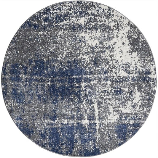 Keen Home Design Area Rugs - 8ft Round Non-Shedding, Abstract Rugs for Kitchen, Living Room, Bedroom, Dining Room, Entryway - Size: 7'10" Round, Navy/Grey/White