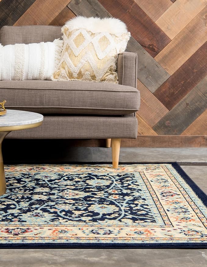 Rugs.com Yasmin Collection Rug – 9' x 12' Navy Blue Medium Rug Perfect for Living Rooms, Large Dining Rooms, Open Floorplans