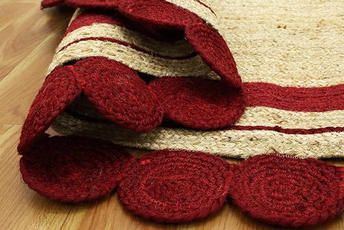 4x20 Oval Jute Runner – Flatweave Hand Braided Jute Runner, Handmade Boho Style, 0.27" Thick, Solid Red Beige Oval Rug for Entryway, Hallway, Staircase, Corridor