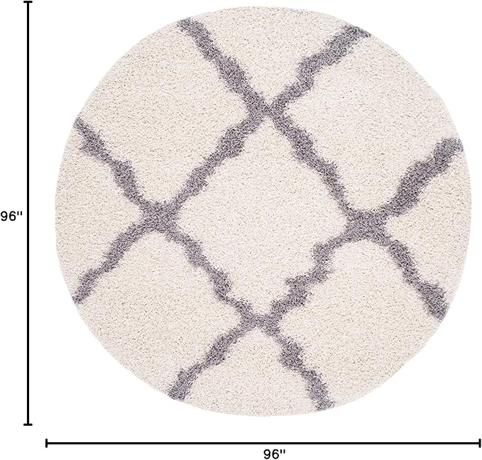 SAFAVIEH Dallas Shag Collection Area Rug - 8' Round, Ivory & Grey, Trellis Design, Non-Shedding & Easy Care, 1.5-inch Thick Ideal for High Traffic Areas in Living Room, Bedroom (SGD257F)