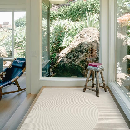 Revival Rugs Record 4'x6’ Machine Washable Area Rug for Kitchen Bedroom - 100% Recycled Oeko-TEX Certified, Medium Pile, Beige, Cream