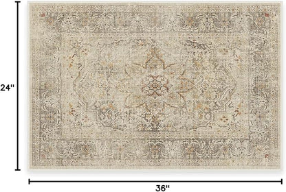 RUGGABLE Washable Vintage Area Rug – Sarrah Hazel 2x3, Stain-Resistant, Non-Slip – Small Machine Washable Rugs for Living Room, Bedroom, Hallway, Entryway & Bathroom–with Cushioned Pad