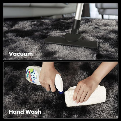 Zentavio Black and Grey Area Rugs for Living Room Large Men Room Carpet 8x10 Bedroom Fluffy Furry Shag Aesthetic Plush High Pile Floor Rug for Kids Room Dorm Home Decor Gray