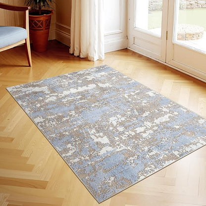 WITSHOCK 2x3 Washable Entry Rug: Blue Small Rugs for Entryway Kitchen Bathroom Door Mat Indoor Entrance, Non Slip Rubber Backing, Stain & Fade Resistant, Neutral Modern Abstract Decor