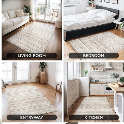 3x5 Area Rug Machine Washable Non Slip Rug Distressed Neutral Moroccan Boho Rug Ultra Soft Indoor Rugs for Bedroom Living Room Entryway Kitchen Foyer Bedside, Light Brown