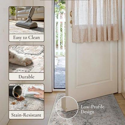 GENIMO Runner Rug 2'6"x5 Machine Washable Non Slip Vintage Hallway Runner Rug, Low Pile Lightweight Rugs for Indoor Entryway, Hallway, Kitchen and Corridor, Light Taupe Brown