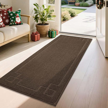 BEQHAUSE Door Mat 24" x 60", Non-Slip Door Mats Indoor Entryway Rugs Washable Low-Profile Absorbent and Stain Resist Floor Mats, Dog Door Mat for Front Back Door, Muddy Wet Shoes & Paws, Brown