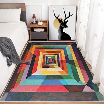 5x8 Colorful Geometry Rugs for Bedroom Decor, Washable Abstract Geometric Pattern Area Rug, Living Room Home Decoration, Non Slip Soft Thin, Abstract Art Decor Carpet PF-P 49