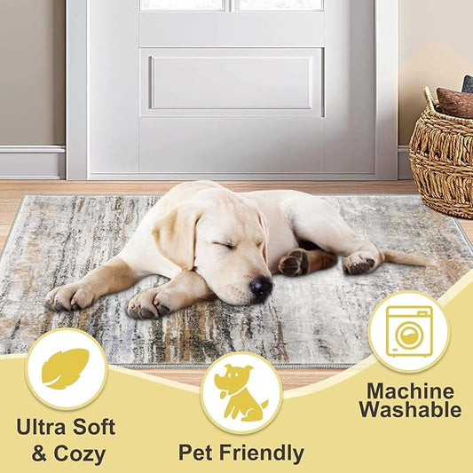 COMSLE Door Mat Soft Absorbent Indoor Front Entryway Rug Machine Washable Entrance Mats for Muddy Paws Non Slip Throw Rugs 36" x 60" Doormat for Inside Foyer Bedroom - Yellow