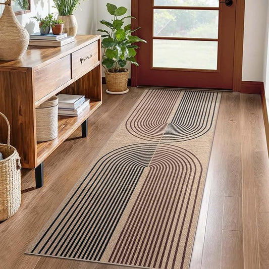 Tangsoo Rainbow Easy Jute Rug 2x6 Washable Runner for Hallways,Non-Slip Ultra Thin Dark Brown Outdoor Runner Carpet,Contemporary Kitchen Door Mat for Laundry Bedroom Entryway Porch