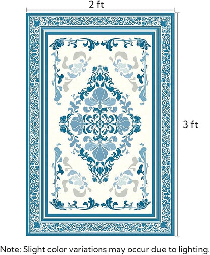 SOULFUL Medium Pile 2x3 Entryway Rug - Soft Foot Feel Small Area Rug - Blue Boho Floral - Washable Non-Slip - Perfect for Hallway Kitchen Bedroom Bathroom Indoor Entrance