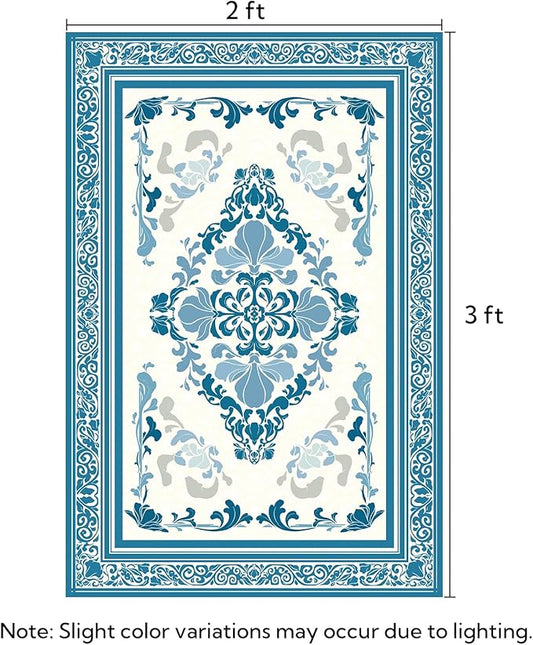 SOULFUL Medium Pile 2x3 Entryway Rug - Soft Foot Feel Small Area Rug - Blue Boho Floral - Washable Non-Slip - Perfect for Hallway Kitchen Bedroom Bathroom Indoor Entrance