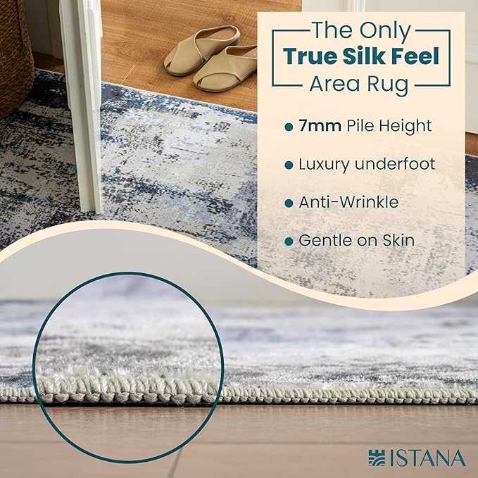 Istana 2x3 Area Rug - Grey Navy Boho Rugs for Living Room 2x3 - Foldable Small Rugs for Bedroom - Stain Resistant Washable Rug Non Slip - Eco-Friendly Area Rugs Indoor