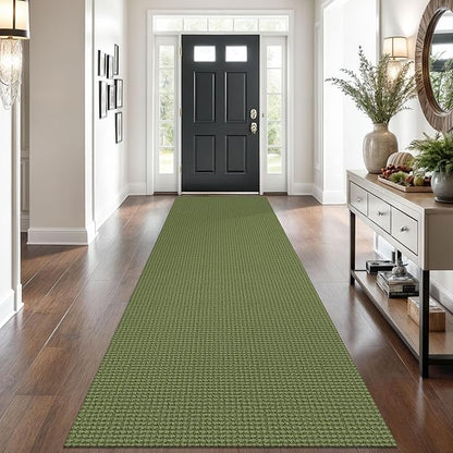Braided Runner Rug 3x10 Ft Washable Runners for Hallways Non Slip Rubber Backed Kitchen Runners Cotton Long Entryway Runner Indoor, Woven Carpet for Hall Kitchen Entryway, Green