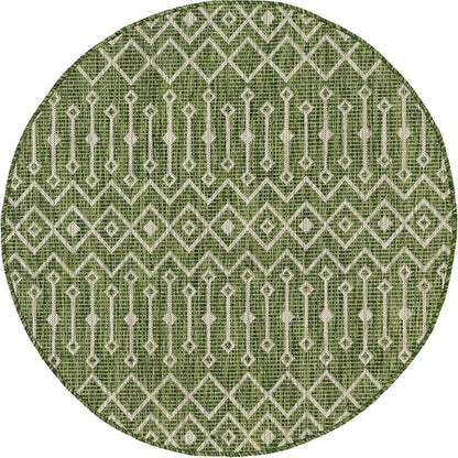 Unique Loom Outdoor Trellis Collection Area Rug - Tribal Trellis (5' 3" Round, Green/ Natural)