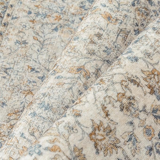 Beige Area Rug 6x9 Living Room Machine Washable Vintage Carpet Non Slip Indoor Retro Traditional Accent Throw Large Rug for Office Bedroom Dining Room Playroom