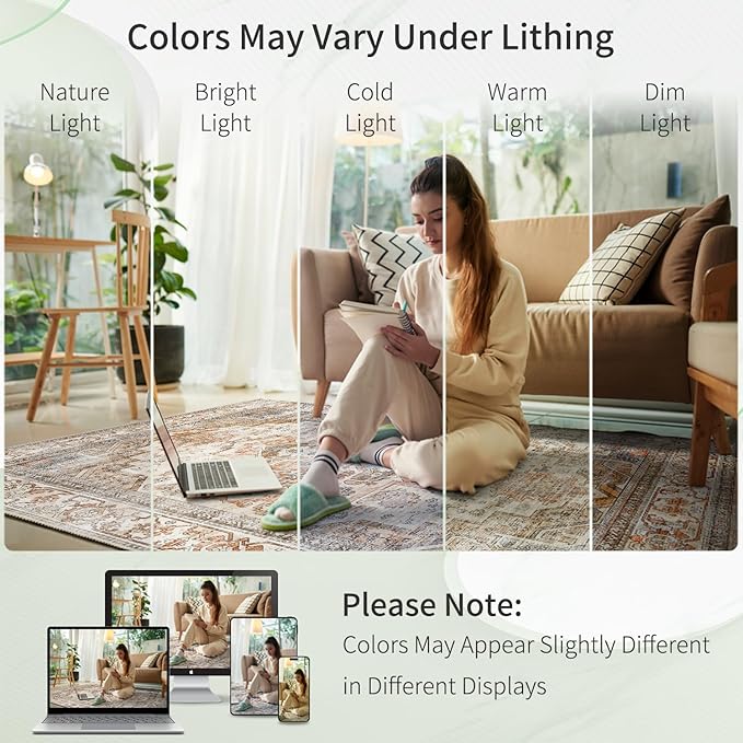 Enkor Runner Rugs for Hallway, 2.6x10.5 Washable Soft Non Slip Floor Rugs for Kitchen, Modern Mat for Living Room Bedroom Entryway Beige & Brown