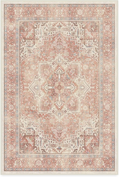 RUGGABLE Washable Area Rug – Kamran Rose Pink 4x6, Stain-Resistant, Non-Slip – Medium Machine Washable Rugs for Living Room, Bedroom, Hallway, Entryway & Office–with Standard Pad