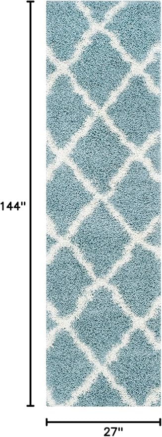 SAFAVIEH Dallas Shag Collection Runner Rug - 2'3" x 12', Seafoam & Ivory, Trellis Design, Non-Shedding & Easy Care, 1.5-inch Thick Ideal for High Traffic Areas in Living Room, Bedroom (SGD257C)