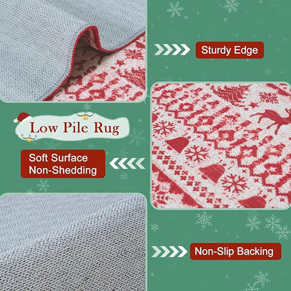2025 Christmas Door Mat, 2x3 Small Red Rugs for Entryway, Low Pile Xmas Kitchen Rugs Non Slip Washable, Thin Bathroom Rugs Fit Under Door, Winter Holiday Accent Rug for Entry Bedroom