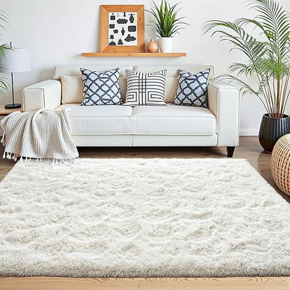 Beglad Fluffy Large Area Rugs 8x10 Feet, Modern Minimalist Style Shag Fuzzy Rugs, Non-Slip Indoor Carpet Soft Rugs for Kids Room, Bedroom & Living Room, Cream White