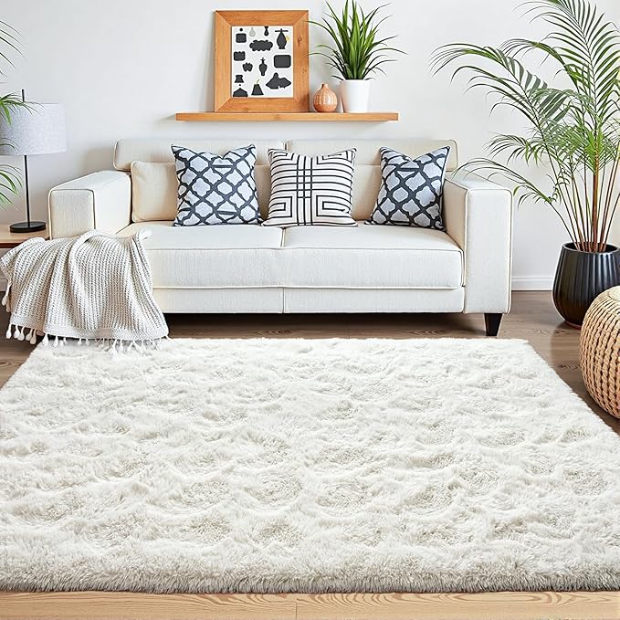 Beglad Shag Rugs for Living Room, Cream White Area Rugs 5x7 Feet Upgrade Anti-Skid Modern Minimalist Style Memory Foam Rugs for Bedroom, Indoor Carpet Suitable for Girls and Adults Room Decor
