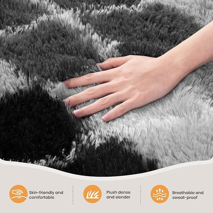 Zentavio Area Rugs for Living Room Large Rugs for Bedroom 6x9 Carpet Fluffy Fuzzy Soft Shag Aesthetic Plush High Pile Gray Throw Rug for Nursery Kids Room Dorm Diomond Black