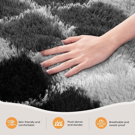 Zentavio Area Rugs for Living Room Rugs for Bedroom 4x6 Carpet Fluffy Fuzzy Soft Shag Aesthetic Plush High Pile Gray Throw Rug for Nursery Kids Room Dorm Diomond Black