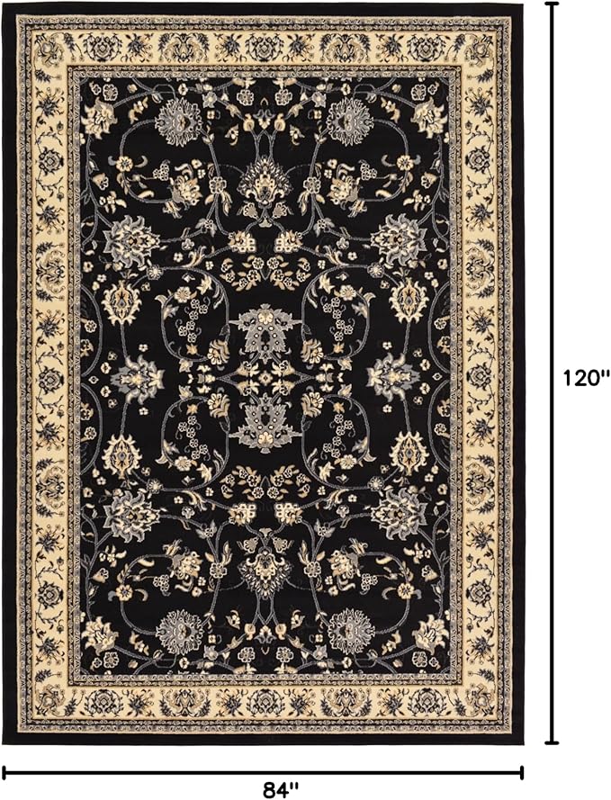 Rugs.com Yasmin Collection Rug – 7' x 10' Black Medium Rug Perfect for Bedrooms, Dining Rooms, Living Rooms