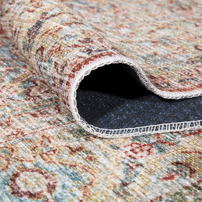 Bloom Rugs Caria Washable Non-Slip 12 ft Runner - Orange/Olive Beige Traditional Runner for Entryway, Hallway, Bathroom, and Kitchen - Exact Size: 2'6" x 12'