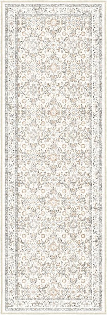 WITSHOCK 3x8 Long Runner Rug for Hallway,Washable Rug Distressed Boho for Bedroom Kitchen Entryway Indoor Entrance,Non Slip Runner Rugs with Rubber Backing（Camel/Beige,3x8）