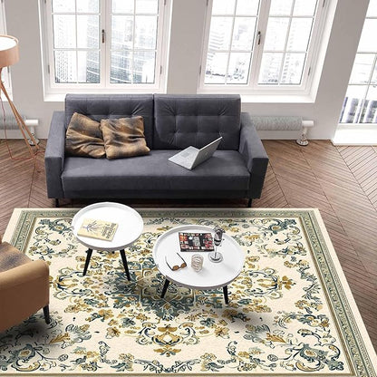 Bohemian Rectangular Area Rugs for Living Room Bedroom 5 x 6.9 ft Vintage Farmhouse Floral Pattern Non-Shedding Soft Low Pile Rug Non Slip Washable Rug for Nursery Entryway Playroom