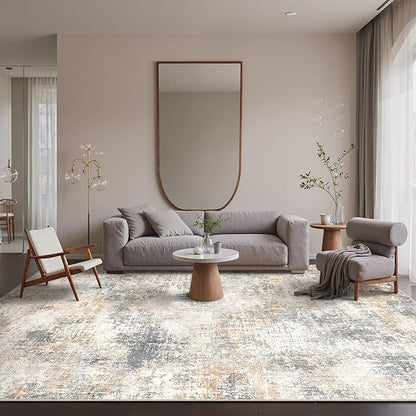 Bavni 8x10 Area Rugs Machine Washable Rug for Living Room, Modern Printed Rug Indoor Soft Area Rug for Bedroom Dining Room, Ultra-Thin Low Pile Carpet with Non Slip Rubber Backing, Beige Gray