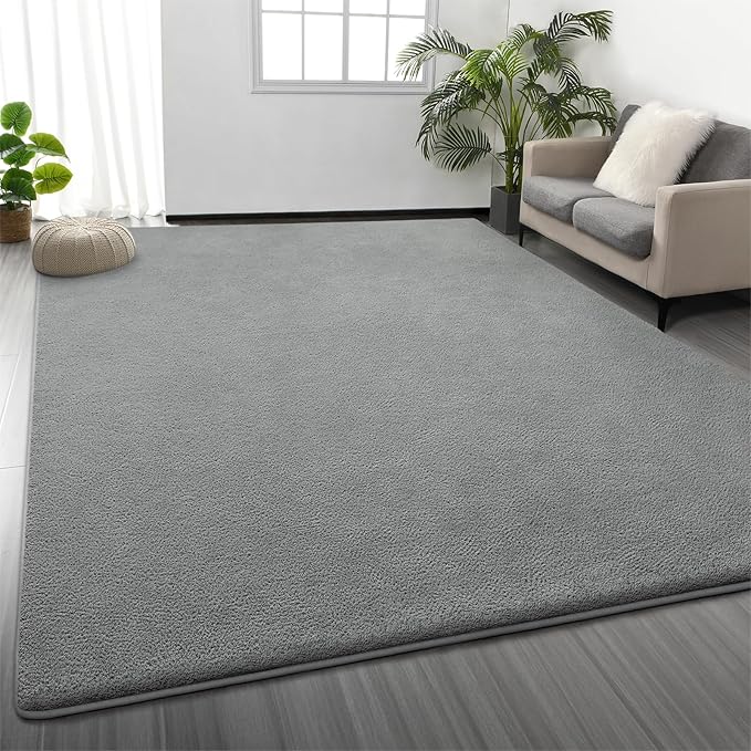 Large Area Rugs for Living Room Bedroom, 5 x 8 Ft Non-Slip Modern Area Rug, Soft Thickened Memory Foam Rug, Comfy Minimalist Indoor Carpet for Boys Girls Room Nursery Dorm Home Decor, Grey