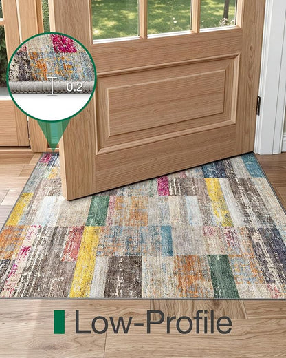 LUMI Ultra Thin Door Mat, 24x36 Non Slip Indoor Doormat Entrance Washable Rugs Entryway Oriental Vintage Soft Carpet for Kitchen Bedroom Front Door, Multicolor